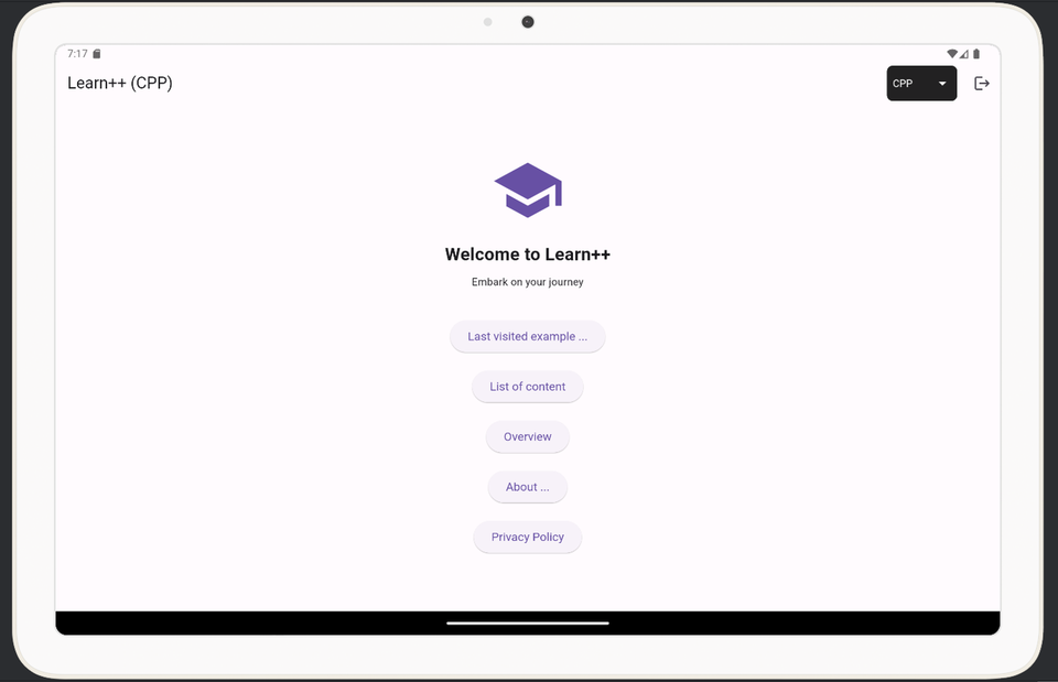 Learn++ home screen on a tablet