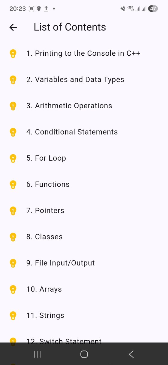 Mobile screen showing lesson categories