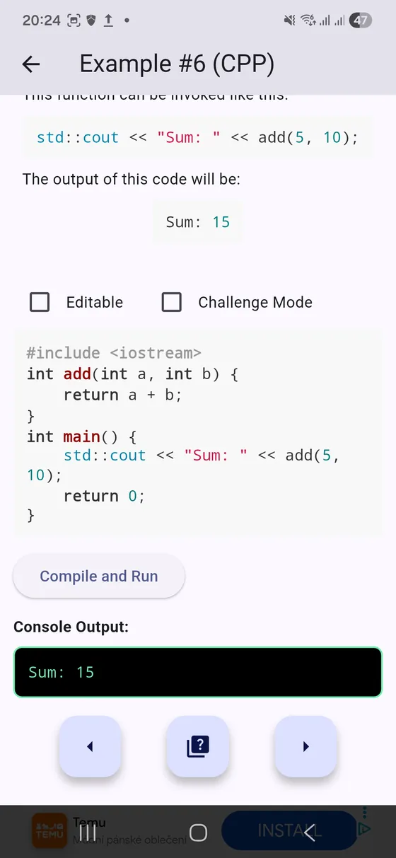 Learn++ Android app showing editable Python code