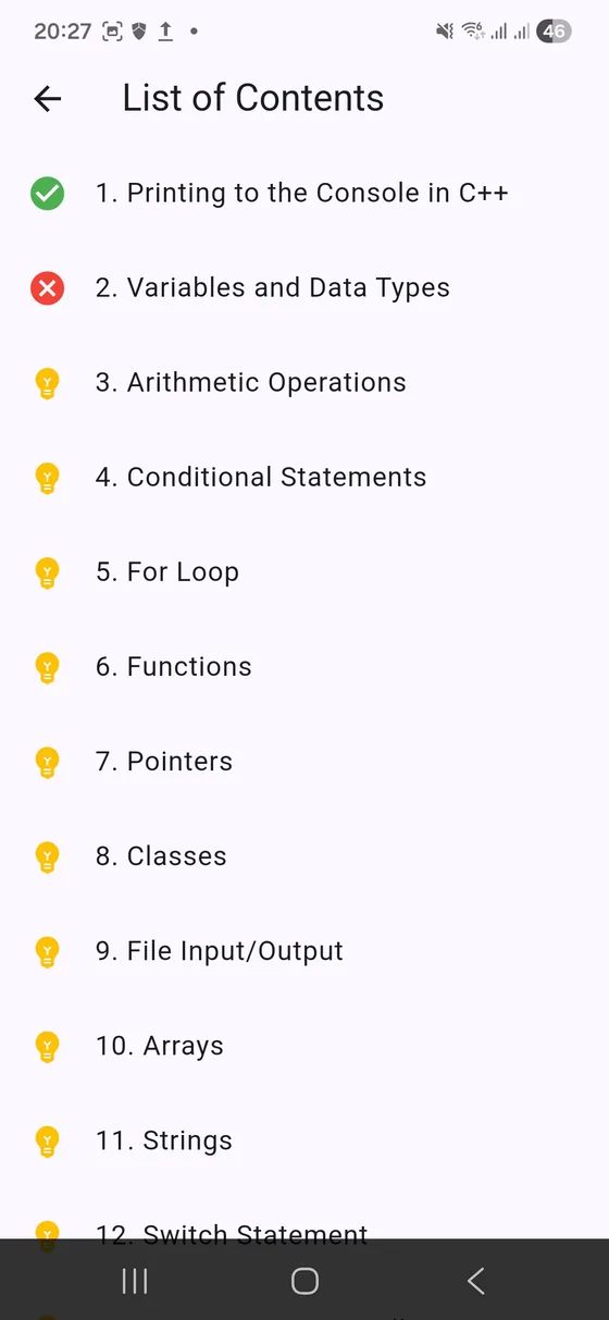 Learn++ Android app showing a lesson challenge
