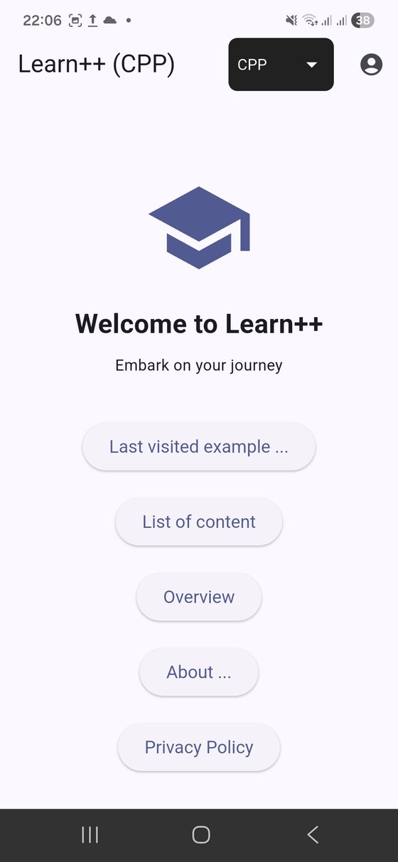 Mobile screen showing the main menu view